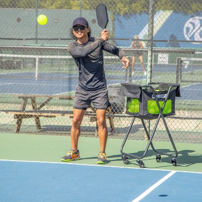 Black Steel Portable Pickleball and Tennis Ball Caddy with Wheels