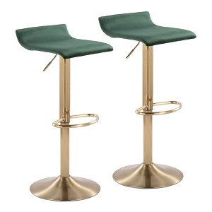 Adjustable Height Velvet Contemporary/Glam Swivel Bar Stool with Brushed Metal Base and Built-In Footrest for Home Bar or Kitchen (Set of 2) - 1 of 4