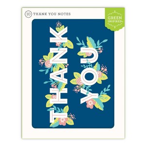 Green Inspired 10ct Hidden Flowers Thank You Cards: Floral Stationery Pack with Envelopes, Blank Inside, Multicolor - 1 of 3