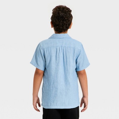 Детские Cat & Jack Boys' Short Sleeve Woven Button-Down Shirt - Cat & Jack™ Blue S — фото 2