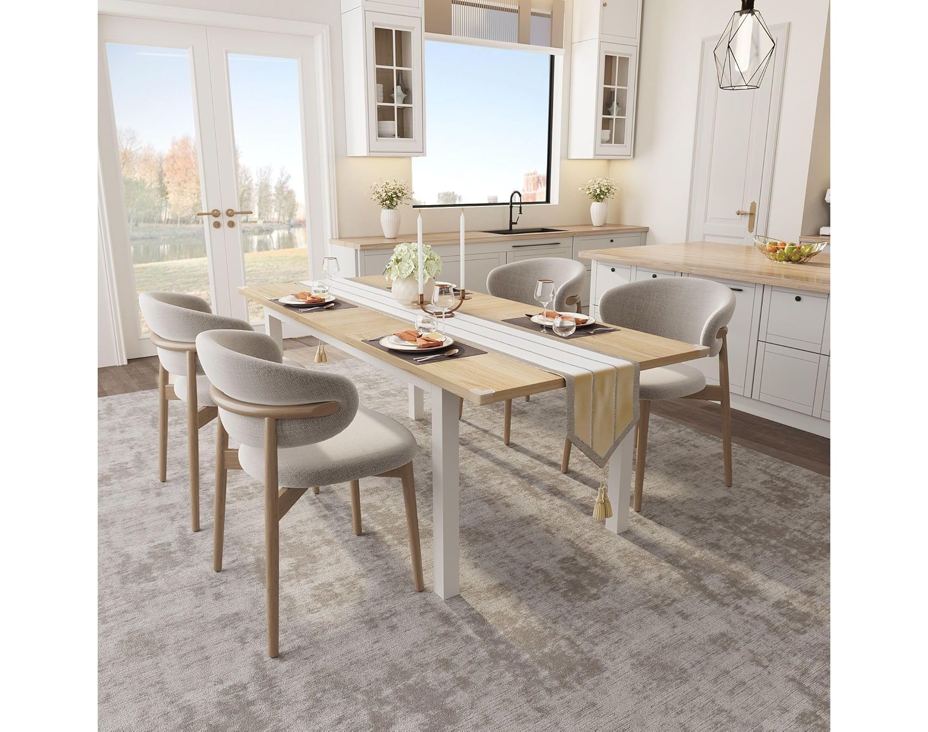 CuisinSmart Dining Table, 63" Large Extendable Dining Room Table, Kitchen Table (Only Table)