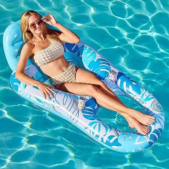 Syncfun Blue/Pink Inflatable Pool Floats Lounger for Adult, Pool Float Lounge Raft Floaties Water Floating Recliner Chair with Cup Holders Foot Rest Swimming Pool Floaty