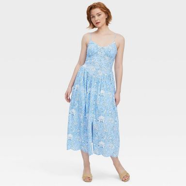 Women's Floral Vines Drop Waist Midi A-Line Dress Blue - Roller Rabbit x Target XXS