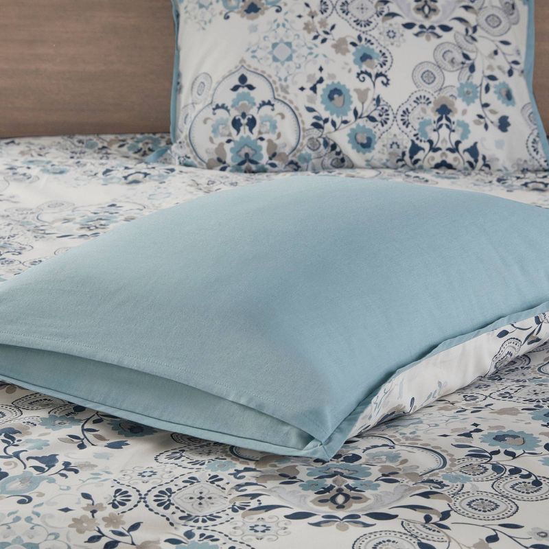 3pc Elsie Floral Printed Cotton Comforter Set Blue - Madison Park, 5 of 11