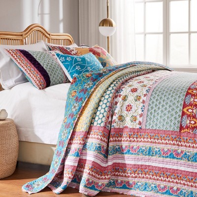 Thalia Queen Blue Cotton Reversible Bedspread Set