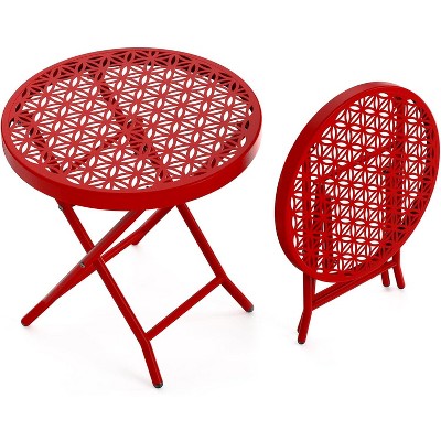 VINGLI Patio Folding Side Table with Floral Pattern, X-Shaped Metal Frame, for Indoor/Outdoor Use