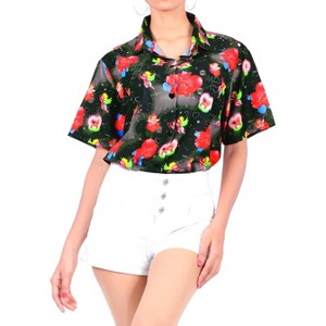LA LEELA Women's Casual Beach Hawaiian Blouses Shirt Hawaii Blouse Short Sleeve Dress Tops Tee Button Down Summer Shirts for Women - 1 of 4