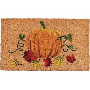 HomeRoots 17" X 29" Natural and Orange Coir Pumpkin Outdoor Fall Door Mat - 1 of 3