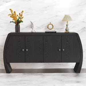 Elegant 4-Door Ash Veneer Storage Cabinet with Curved Legs, Antique Brass Handles,MDF Construction, Large Storage Space for Hallways,Entrances - 1 of 4