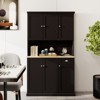 TiramisuBest 71" Freestanding Kitchen Pantry Hutch w/ Microwave Countertop, 6 Doors, 1 Drawer & Adjustable Shelves (Black) - 3 of 4
