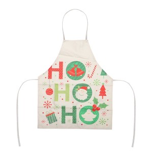 Unique Bargains Christmas Aprons Christmas Celebration in English Santa Claus Bell Linen Red Green Beige White 21.65"x26.77" 1 Pcs - 1 of 4