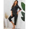 cheibear Women's Satin Silky 3/4 Sleeve Shirt with Long Pajama Pant Soft Pajama Set - 2 of 4