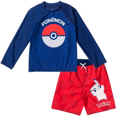 Pokemon Pikachu Rash Guard and Swim Trunks Little Kid to Big Kid