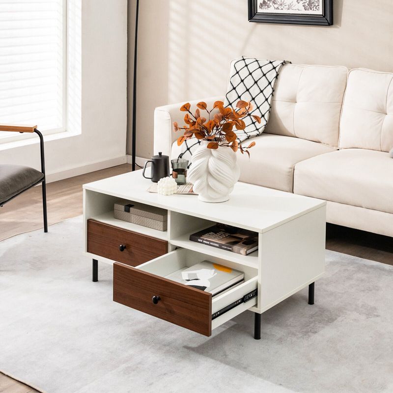 Tangkula Coffee Table Modern Rectangle w/ Storage Shelf & Drawers Living Room Furniture, 3 of 11
