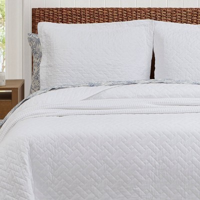 Coastal Breeze White Cotton Full/Queen Reversible Quilt Set