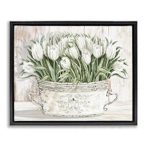 Stupell Industries Fresh White Tulip Flowers Vintage Floating Frame Canvas Art, Black, 31" x 25" - 1 of 4