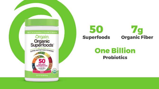 Orgain Organic Vegan Superfood Powder - Berry - 9.92oz, 6 of 7, play video