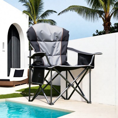 INFURNIC Outdoor Portable Chairs Padded Chair Oversized Camping Folding Chair With Cup Holder Storage, Cooler Bag, Black , 25.19"*25.19"*42.12"