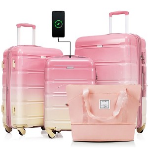 YONWAY 4 Piece Luggage Set, Expandable ABS Hardshell Luggage Spinner Wheel Suitcase, TSA Lock Suit Case, with Travel Bag & Cup Holder (Pink) - 1 of 4