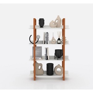 BRINJOY Solid wood bookshelf, four multi-functional open shelves Plant shelf - 1 of 4