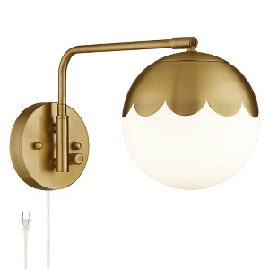 360 Lighting Kelowna Mid Century Modern Swing Arm Wall Lamp Brass Plug-in Light Fixture Globe Glass Shade for Bedroom Bedside Living Room Reading Home - 1 of 4