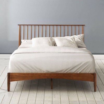 King Dark Pecan Pine Wood Platform Bed Frame with Slats