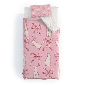 Deny Designs 3pc Twin/Twin XL thespacehouse Ribbon Bows and Bunnies Duvet and Sham Set Red - 1 of 4