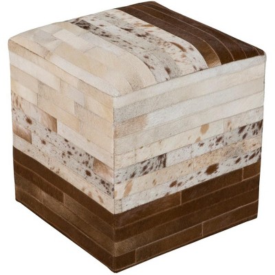 Mark & Day Grobrubbach 18"H x 18"W x 18"D Hide Leather and Fur Pouf