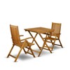 East West Furniture 3-Piece Wood Patio Dining Set Consists of a Wood Folding Table & 2 Bistro Chairs Ideal for Garden, Terrace, Bistro, & Porch - 3 of 4