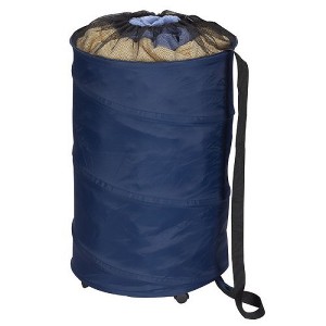 Household Essentials Rolling Pop Up Hamper Drawstring Closure with Shoulder Strap and Removable Wheels - 1 of 3