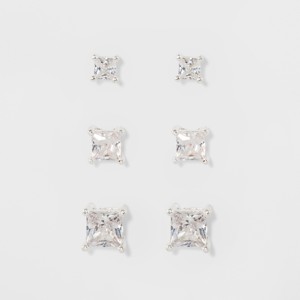 Crystal Square Stud Earring Set 3pc - A New Day™ - 1 of 2