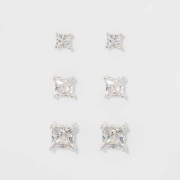 Crystal Square Stud Earring Set 3pc - A New Day™