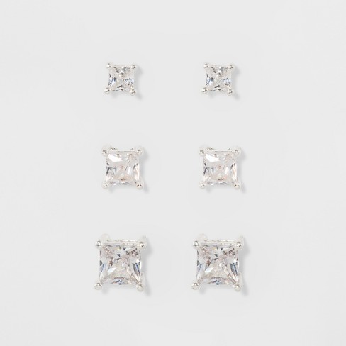 Sterling Silver Cubic Zirconia Quad Multi Size Stud Earring Set 4pc - A New  Day™ Clear : Target