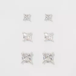 Women's Fashion Trio Crystal Round Stud Earring Set 3pc  - A New Day™ Silver