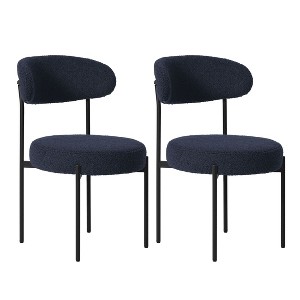 WestinTrends Alexandria Mid-Century Modern Upholstered Faux Shearling Round Dining Chairs - 1 of 4