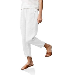 Coolmee Womens Casual Elastic High Waisted Harem Trousers with Pockets Cotton Linen Loose Comfy Pants - 1 of 4