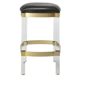 HomeRoots 24" Black and Clear Stainless Steel and Steel Backless Counter Height Bar Chair - 1 of 4