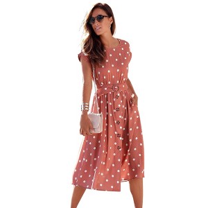 Women's Belted Polka Dot Dress - LASCANA - 1 of 4