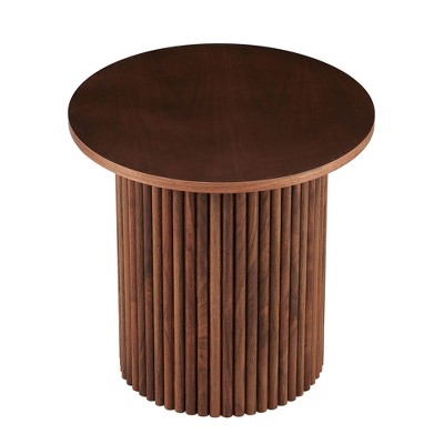 NicBex Natural Round Fluted Side Wooden Coffee Table,Mid-Century Circle Dining Table,Center Table for Living Room