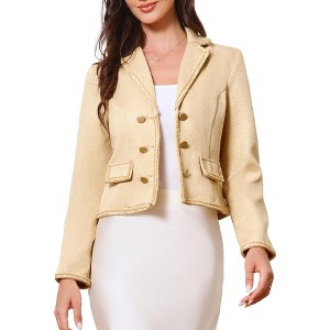 INSPIRE CHIC Women's Dressy Casual Tweed Jacket Double Breasted Long Sleeve Crop Blazer - 1 of 4