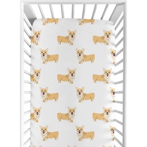 Sweet Jojo Designs Boy, Girl, Unisex/Gender Neutral Baby Fitted Crib Sheet Cartoon Puppy Orange and White - 1 of 4