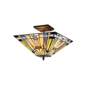 Homestock Kinsey 2-Light Tiffany Style Mission Semi Flush Ceiling Fixture With 14 In. Shade - 1 of 4