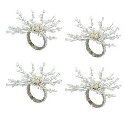 Silver Beaded Glamorous Napkin Rings Set of 4