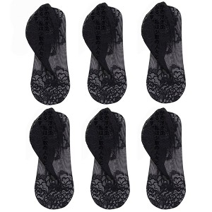 Anna-Kaci 6 Pairs Women's Floral Lace No Show Socks Lightweight Low Cut Sheer Liner with Silicone Heel Grip Elegant Invisible Design for Flats - 1 of 3