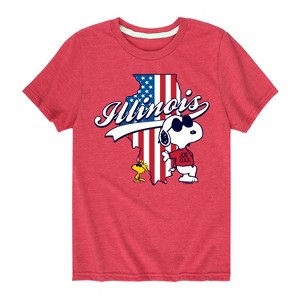 Boys' - Peanuts - Illinois American Flag Snoopy And Woodstock Short Sleeve Graphic T-Shirt - 1 of 4