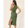 Seta T Women's Sleeveless Midi Round Neck Waist Cut Out Split Slit Ribbed Bodycon Dress - 4 of 4