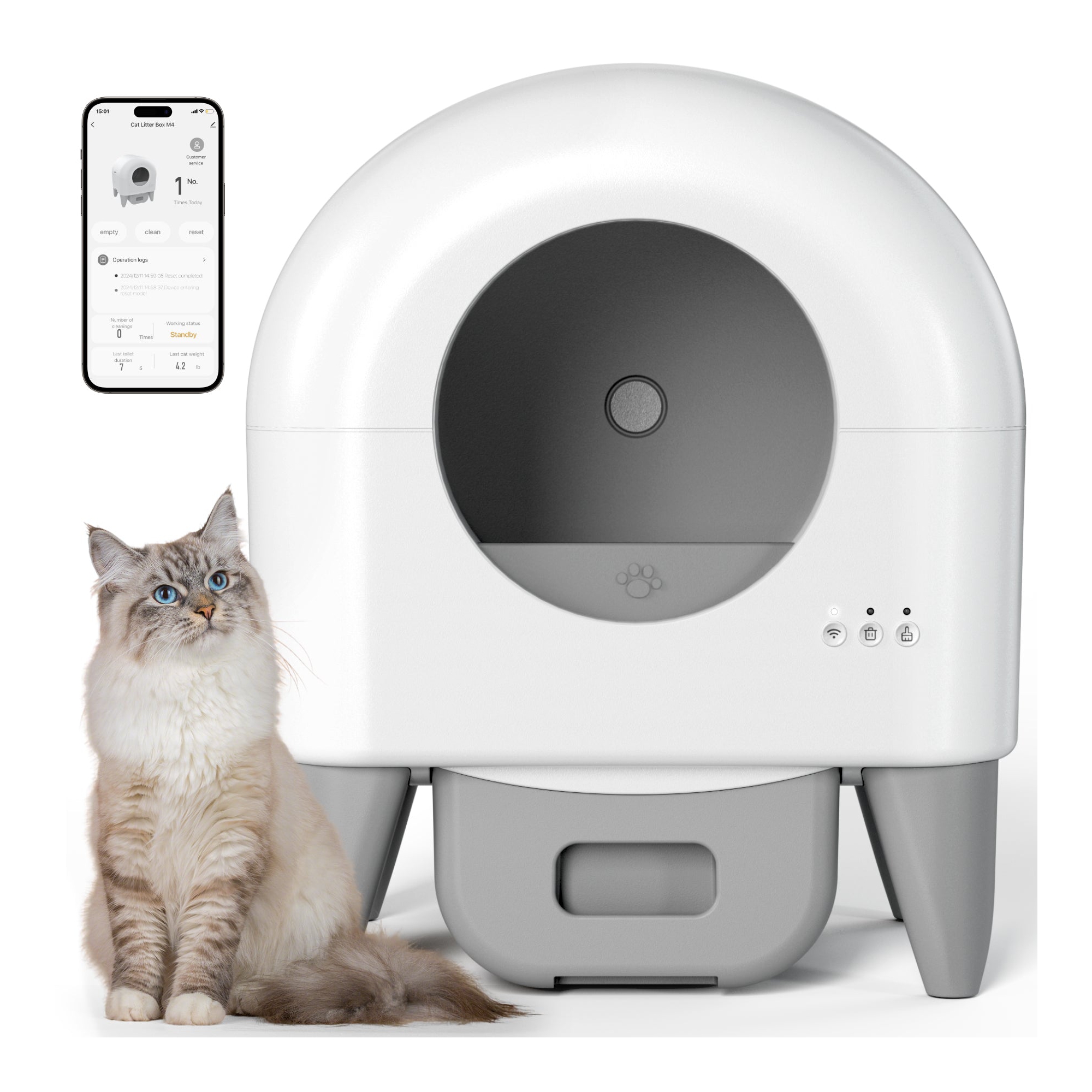 Fumoi 95L Self-Cleaning Automatic Cat Litter Box with 2 Free Trash Bag Rolls, White