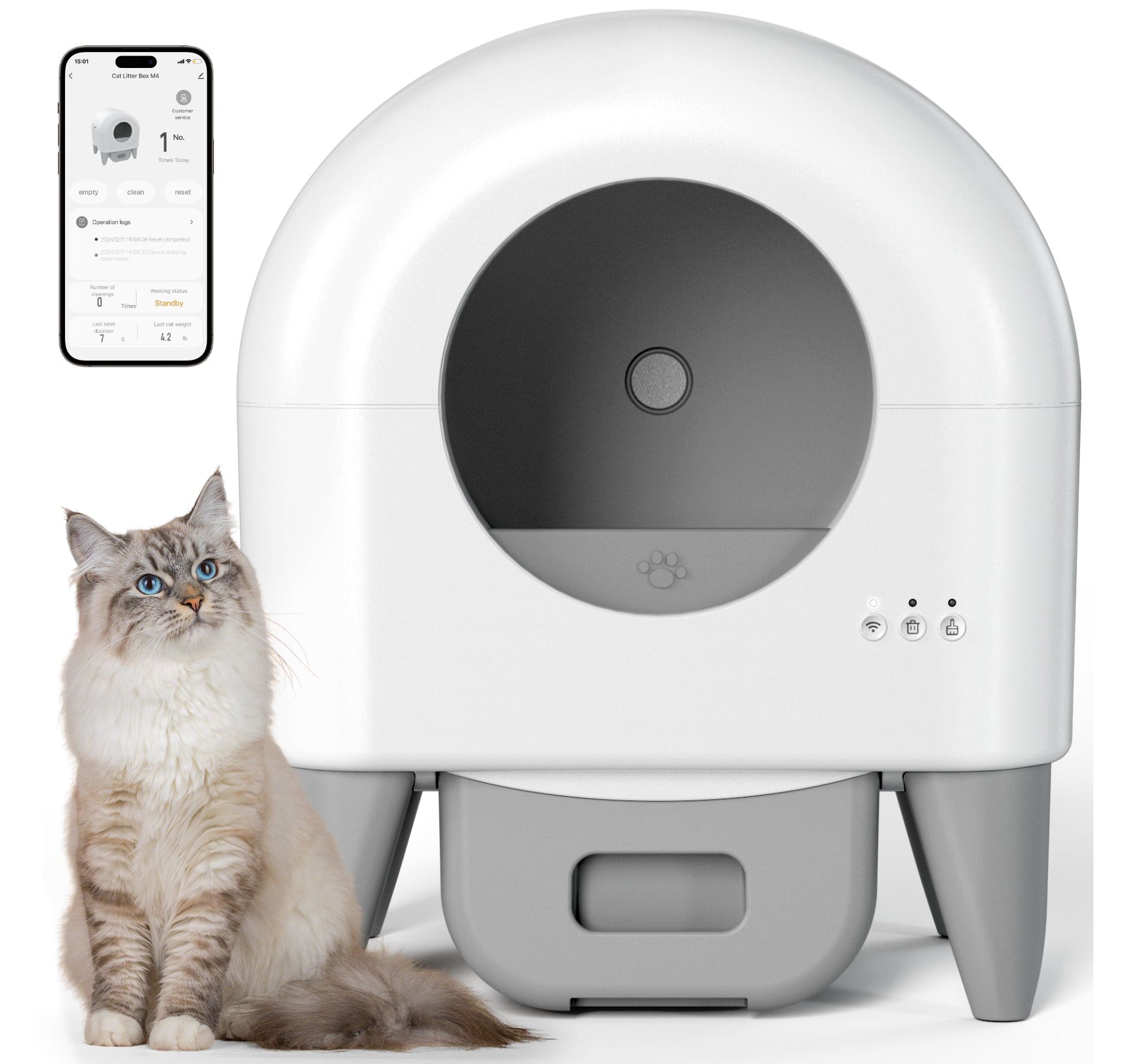 Cumrige 95L Self-Cleaning Automatic Cat Litter Box with 2 Free Trash Bag Rolls, White