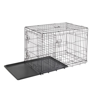 Munora - 36 Inch Folding Steel Dog Crate with Slide-Out Tray - Black - 1 of 4