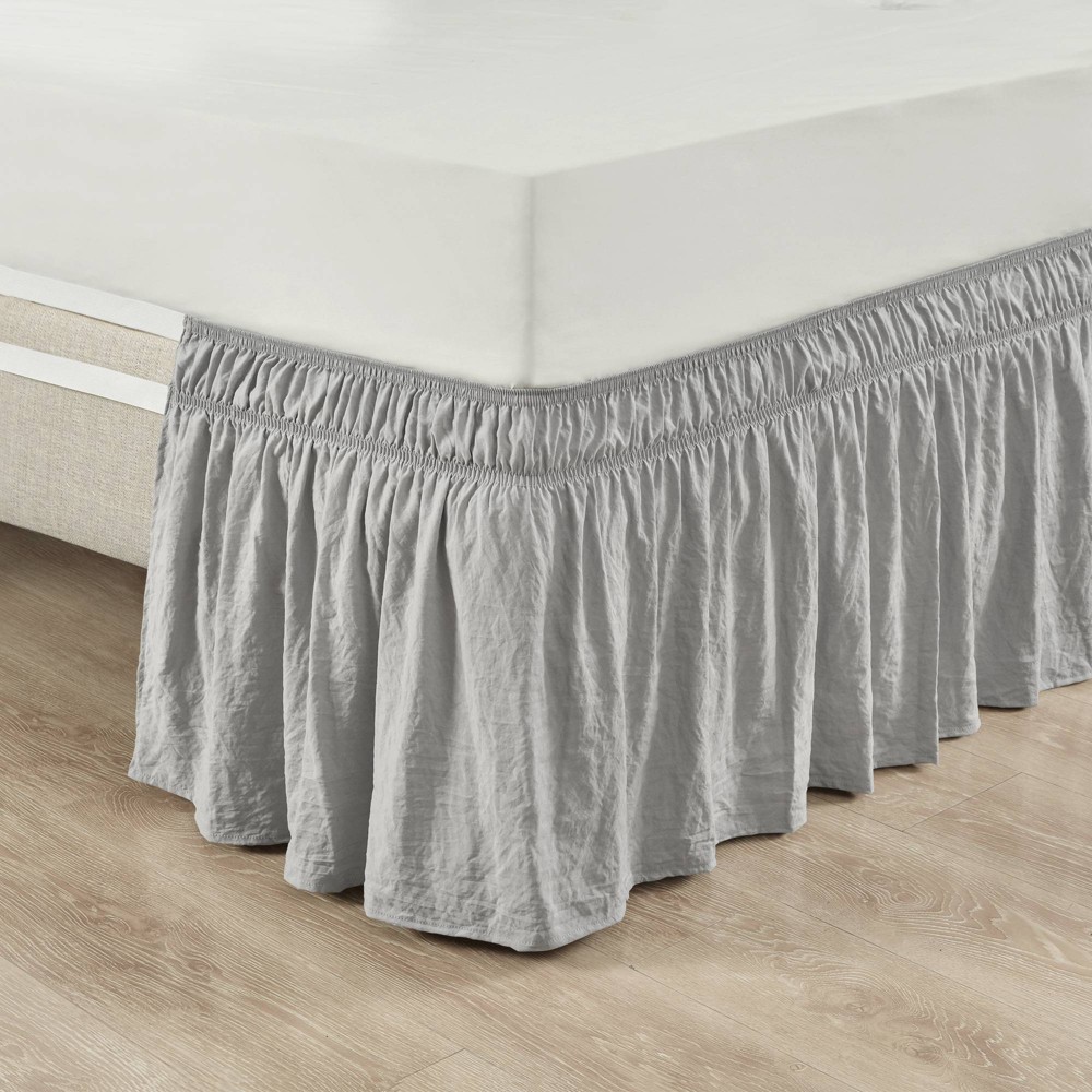 Photos - Bed Linen Twin/Twin-XL/Full Single Ruched Ruffle Elastic Easy Wrap Around Bedskirt Light Gray - Lush Décor: Polyester Microfiber, Mach